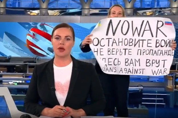 A Staffer Crashed Russia's Main Evening Newscast With An Anti-War Sign