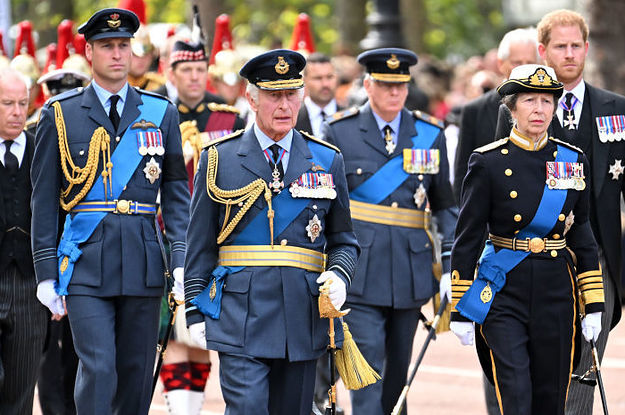 Members Of The Royal Family Gathered For The Queen's Coffin Procession In London